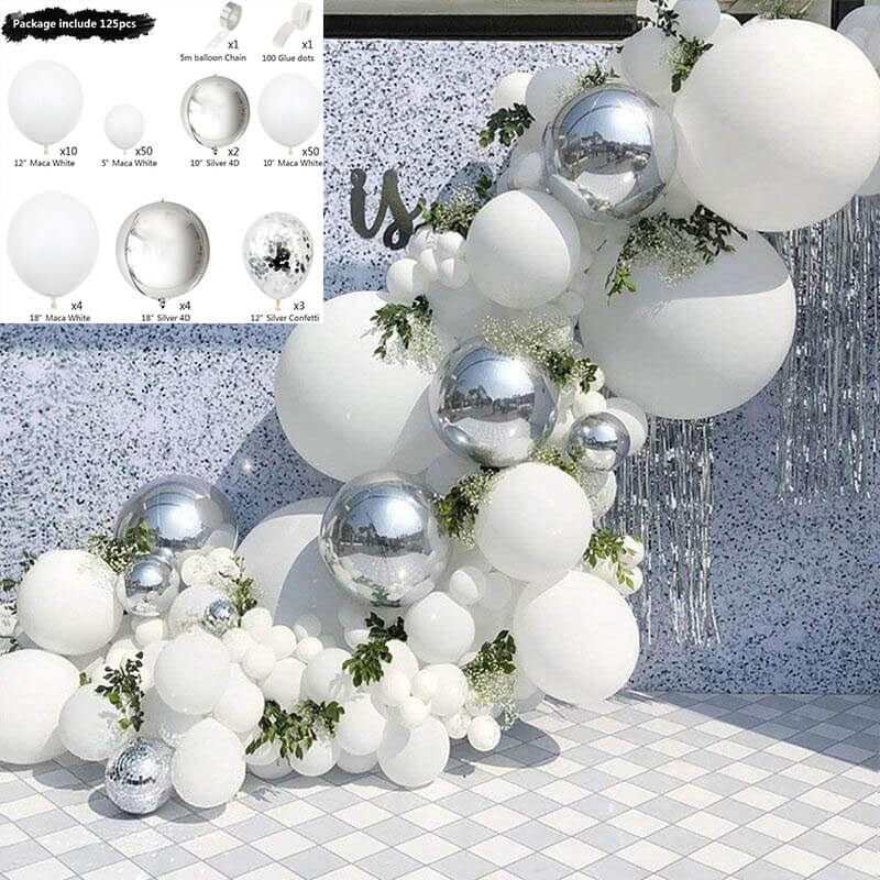 Gray White Silver Balloon Garland Arch Kit for Wedding, Birthday Party,  Backdrop Decorations, Bridal Shower 