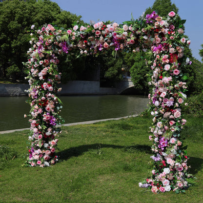 5D Purple Pink Fabric Artificial Arch Flower Wall For Wedding-ubackdrop