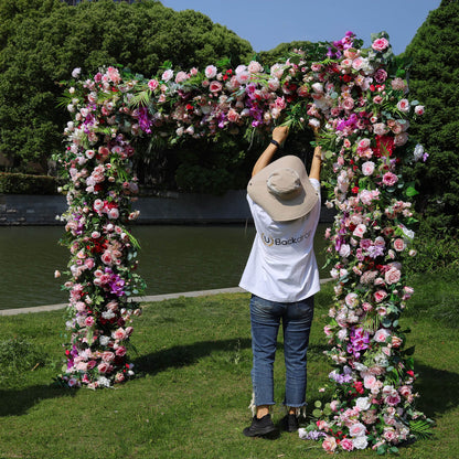 5D Purple Pink Fabric Artificial Arch Flower Wall For Wedding-ubackdrop