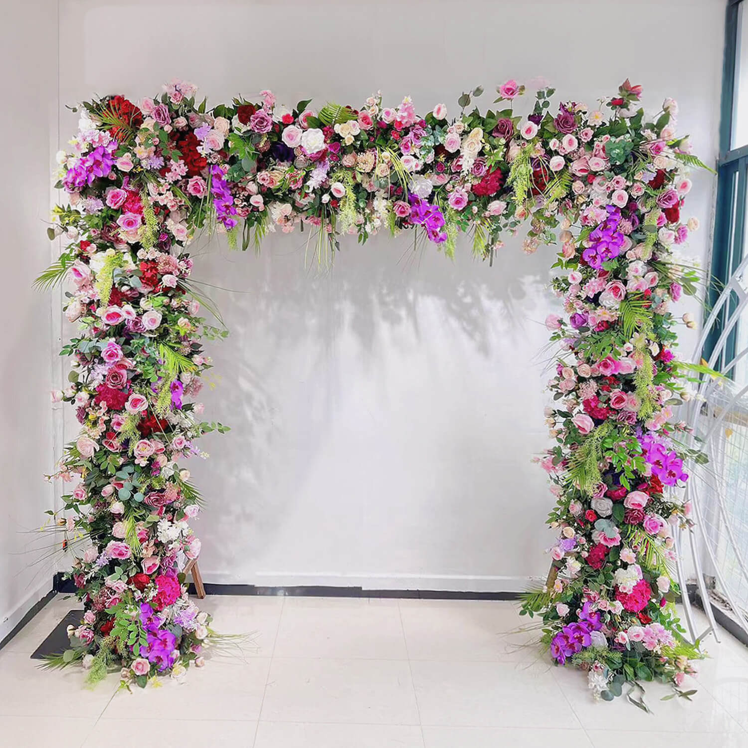 5D Purple Pink Fabric Artificial Arch Flower Wall For Wedding-ubackdrop