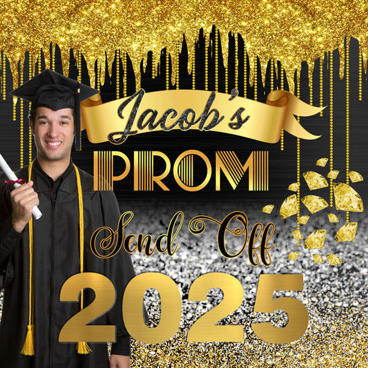 Black Gold Graduation Party Backdrop Class of 2025-ubackdrop