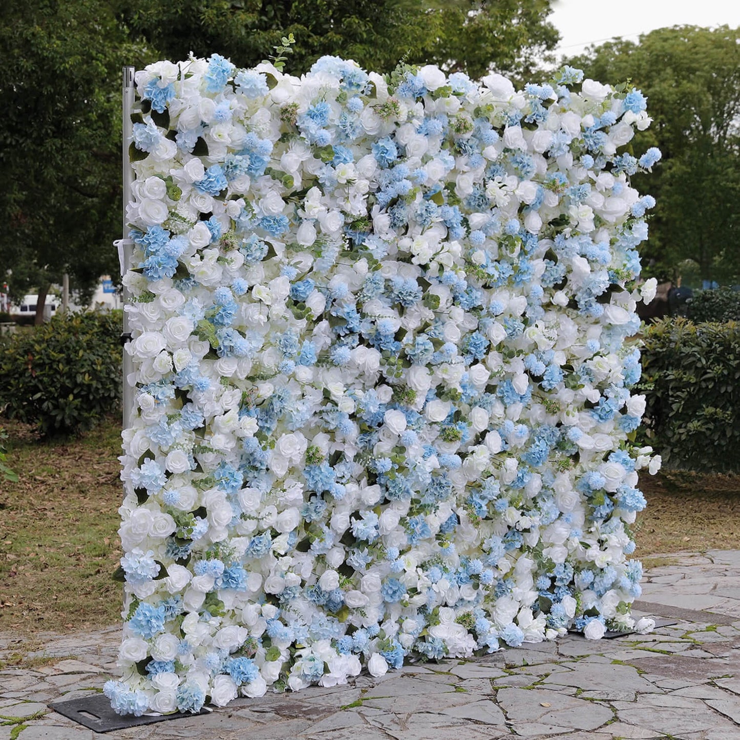 Light Blue White Rose Fabric Flower Wall Party Decor-ubackdrop