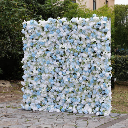 Light Blue White Rose Fabric Flower Wall Party Decor-ubackdrop