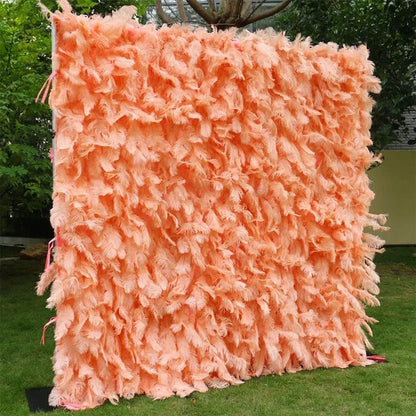 Boho Pink Orange Feather Flower Wall for Party Backdrop-ubackdrop