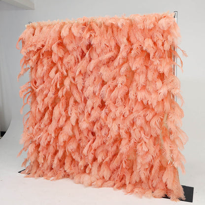 Boho Pink Orange Feather Flower Wall for Party Backdrop-ubackdrop