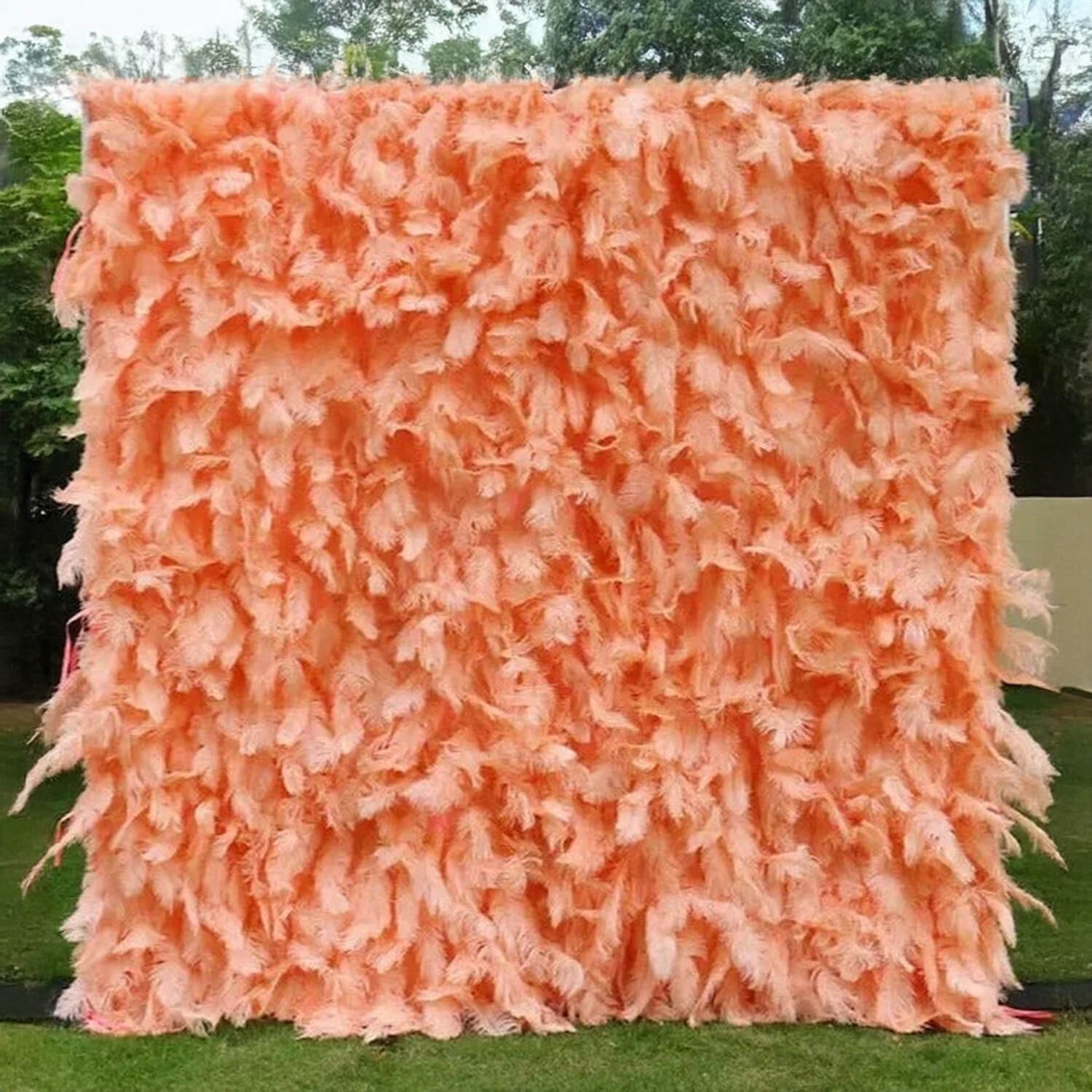 Boho Pink Orange Feather Flower Wall for Party Backdrop-ubackdrop