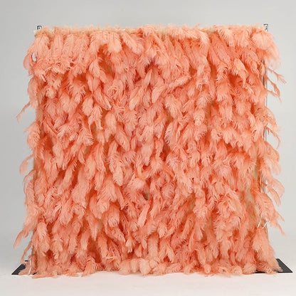 Boho Pink Orange Feather Flower Wall for Party Backdrop-ubackdrop