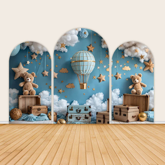 Cartoon Hot Air Balloon Teddy Bear Backdrop-ubackdrop