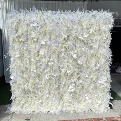 Cream White Misty Smog Pampas Flower Wall For Wedding Arrangement Event Decor-ubackdrop