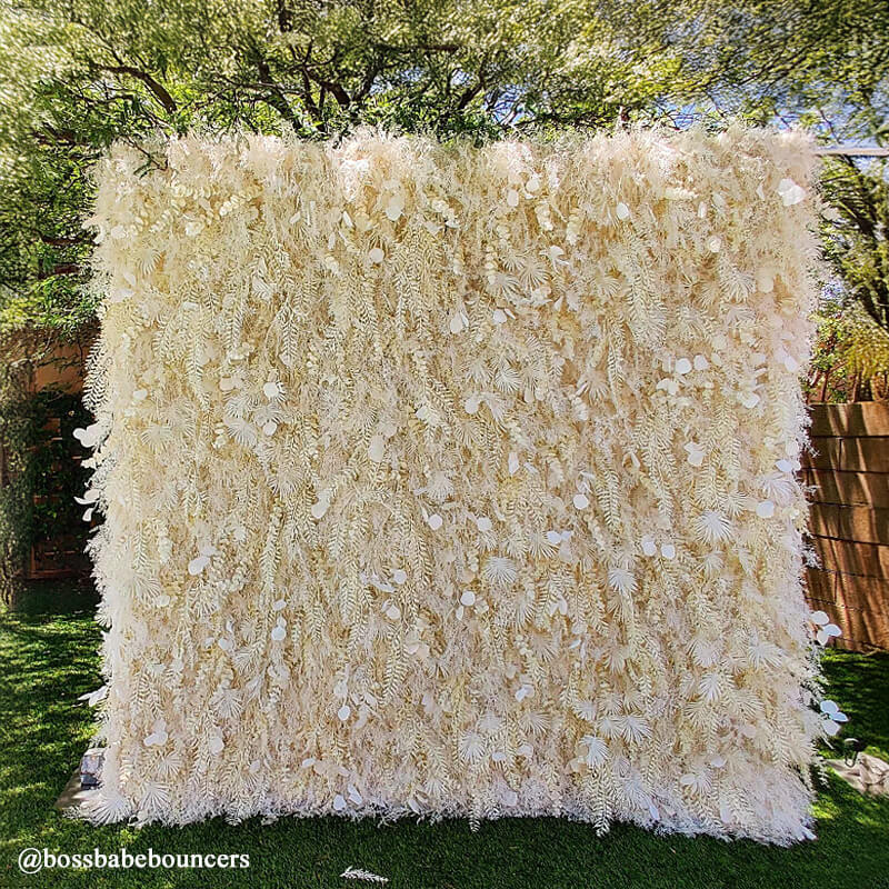 Cream White Misty Smog Pampas Flower Wall For Wedding Arrangement Event Decor-ubackdrop