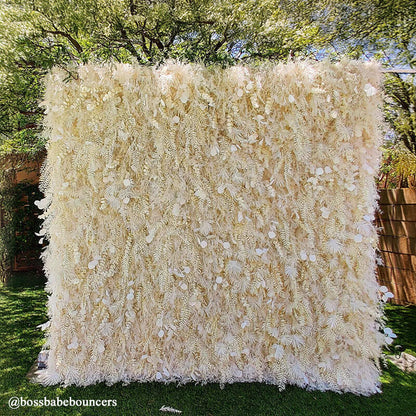 Cream White Misty Smog Pampas Flower Wall For Wedding Arrangement Event Decor-ubackdrop