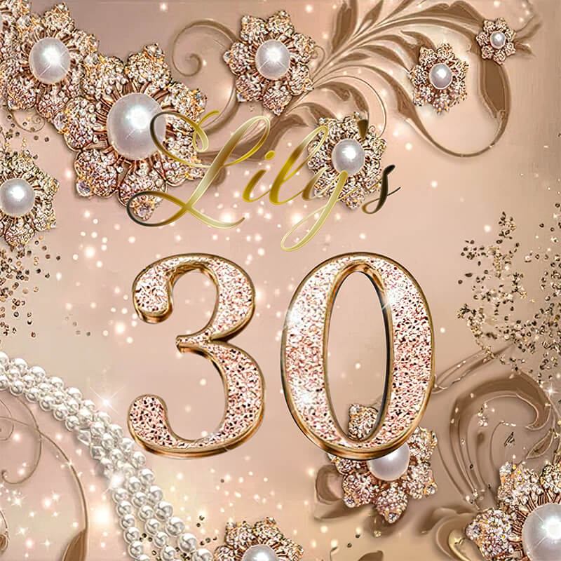 Elegant Champagne Gold Pearl 30th Birthday Party Backdrop