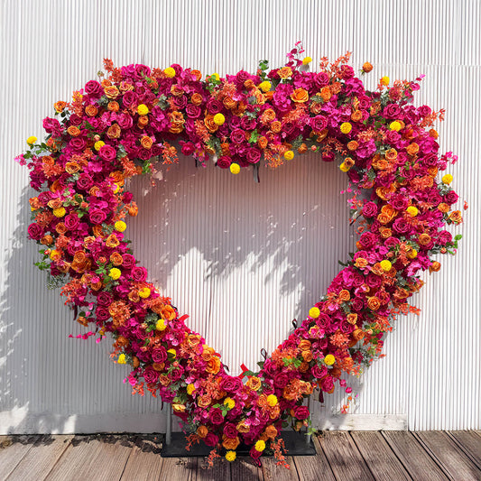 Hot Pink Heart Shaped Flower Wall Wedding Decoration