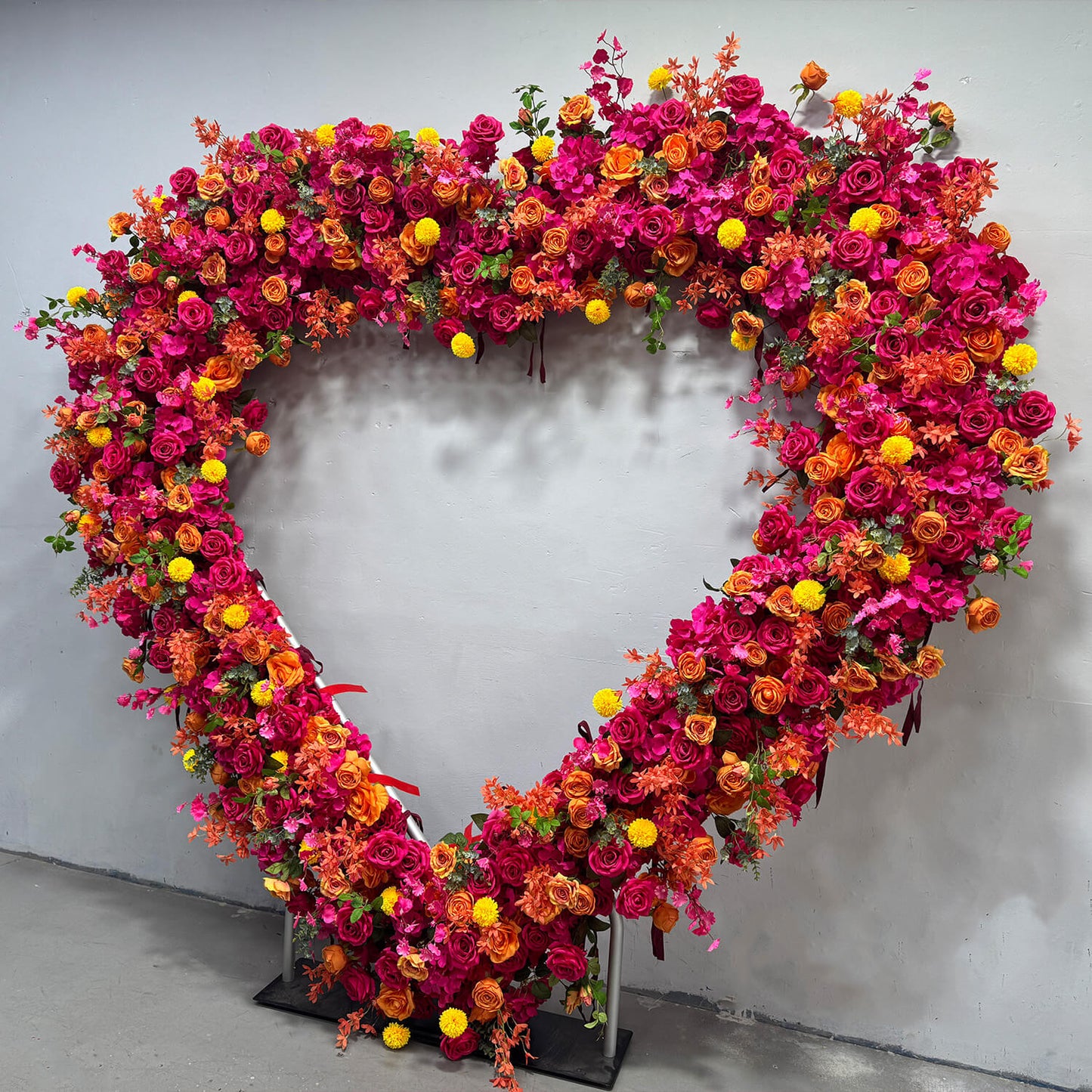 Hot Pink Heart Shaped Flower Wall Wedding Decoration