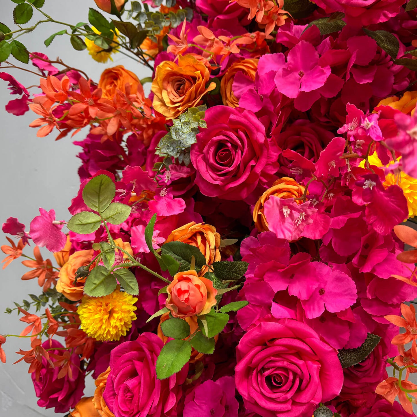 Hot Pink Heart Shaped Flower Wall Wedding Decoration