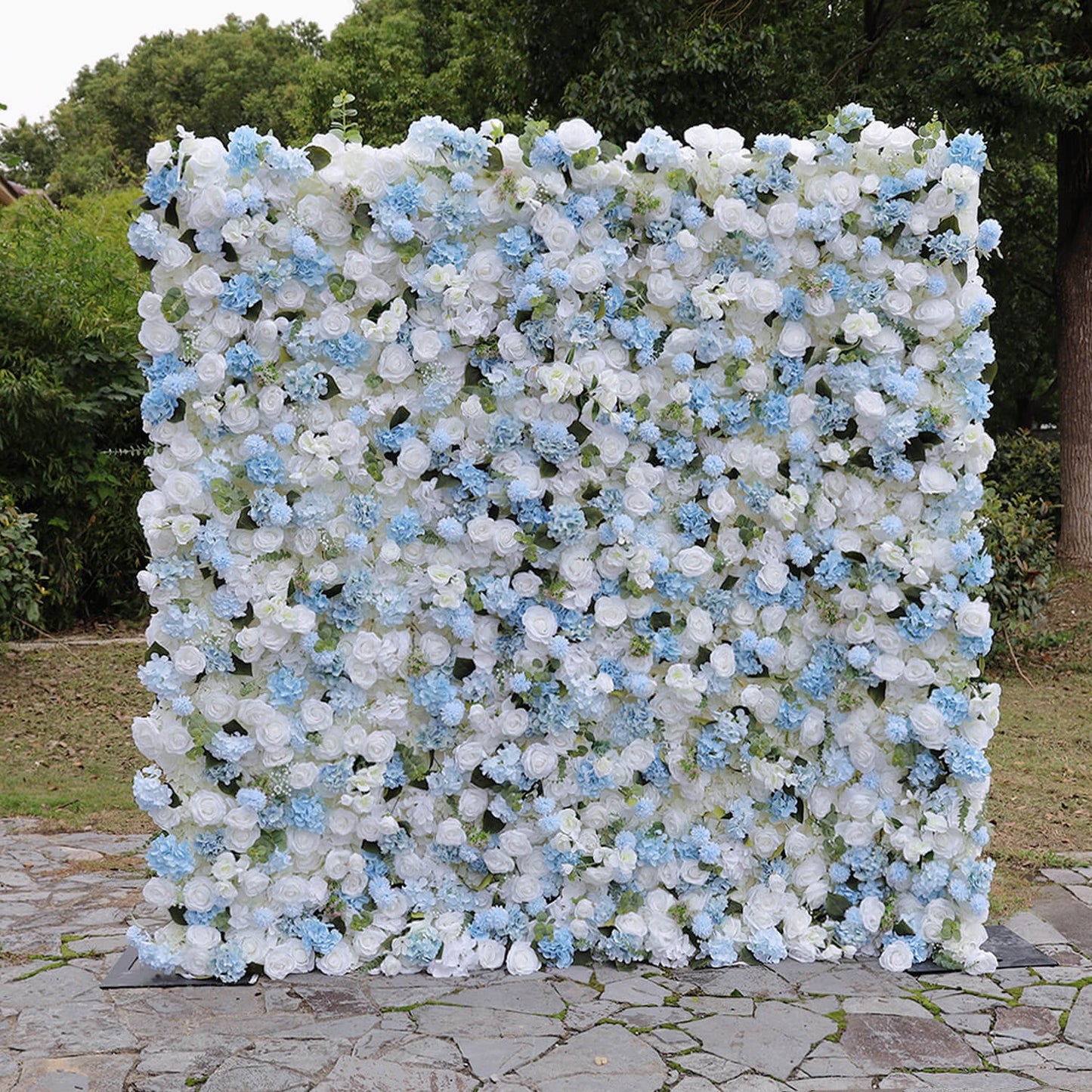 Light Blue White Rose Fabric Flower Wall Party Decor-ubackdrop