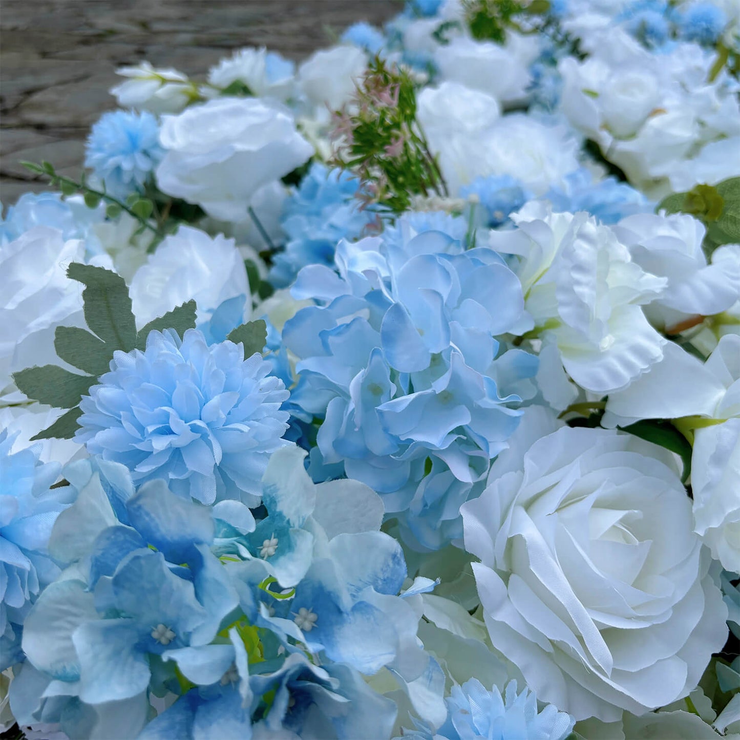 Light Blue White Rose Fabric Flower Wall Party Decor-ubackdrop