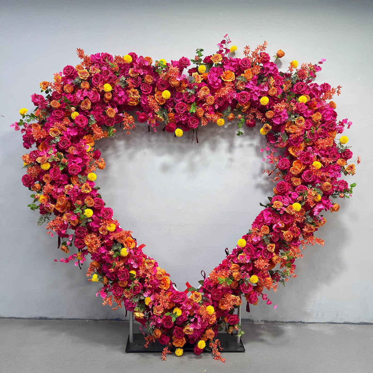 Hot Pink Heart Shaped Flower Wall Wedding Decoration