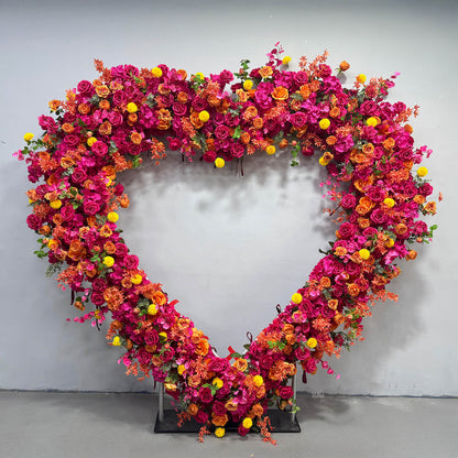 Hot Pink Heart Shaped Flower Wall Wedding Decoration