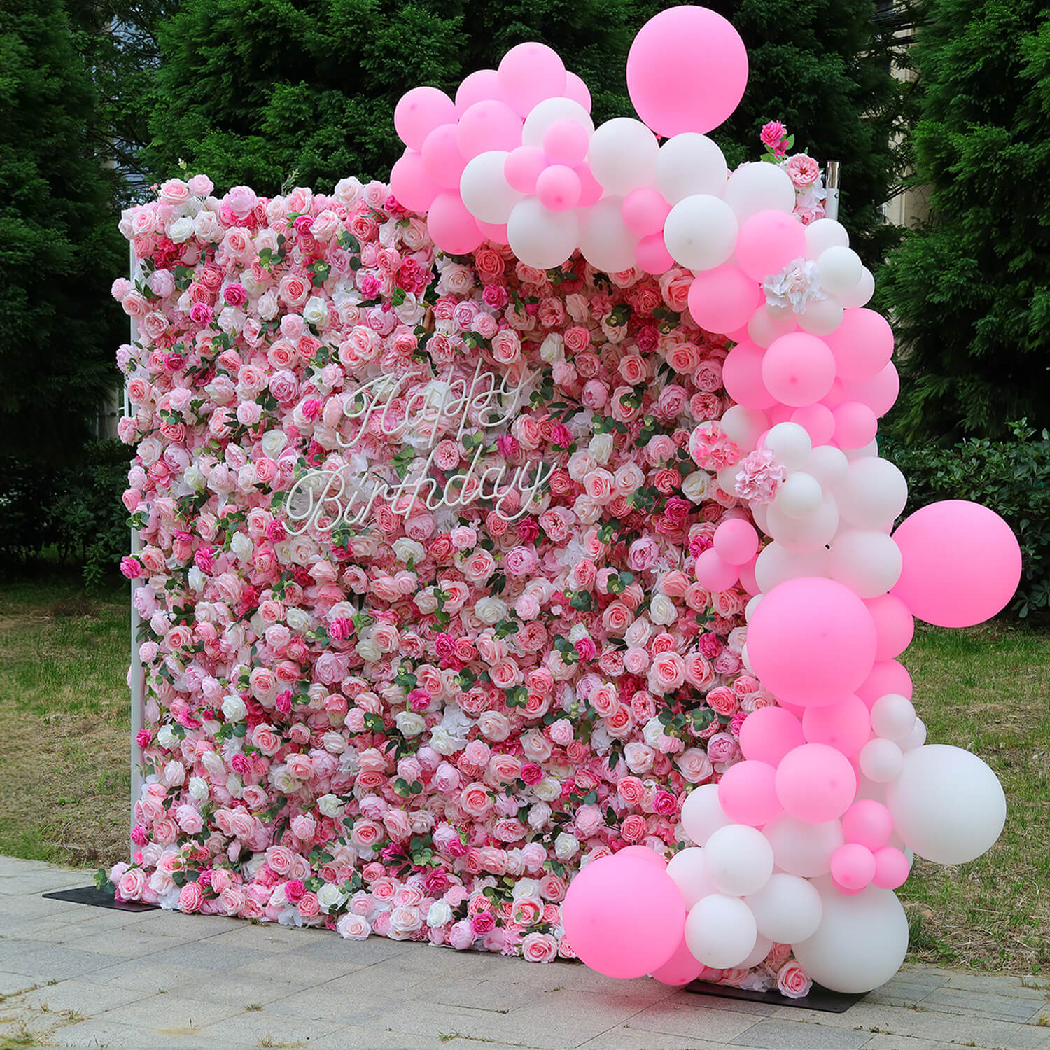 Pink Rose Flower Wall Backdrop for Birthday&Baby Shower Party Decorations-ubackdrop