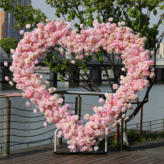 Pink Rose Heart Shaped Flower Wall Wedding Decoration-ubackdrop