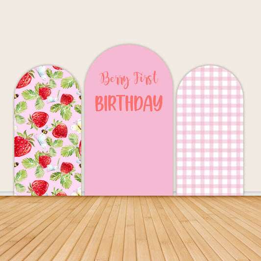 Pink Strawberry Girls Birthday Party Backdrop Decor-ubackdrop