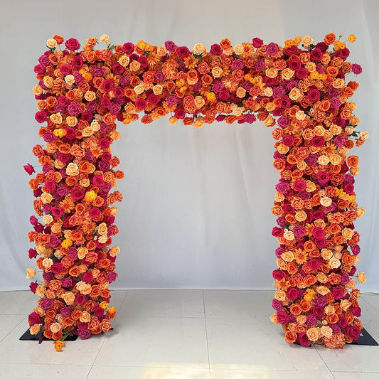 Pink Orange Roses Fabric Artificial Arch Flower Wall-ubackdrop