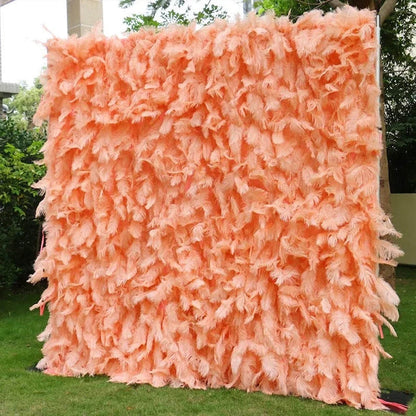 Boho Pink Orange Feather Flower Wall for Party Backdrop-ubackdrop