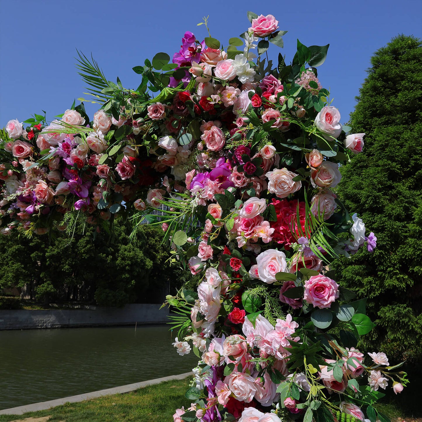 5D Purple Pink Fabric Artificial Arch Flower Wall For Wedding-ubackdrop