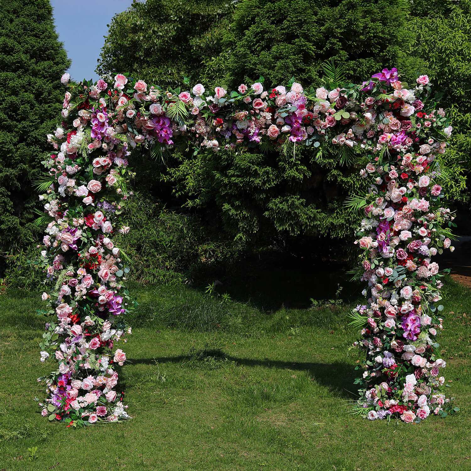 5D Purple Pink Fabric Artificial Arch Flower Wall For Wedding-ubackdrop