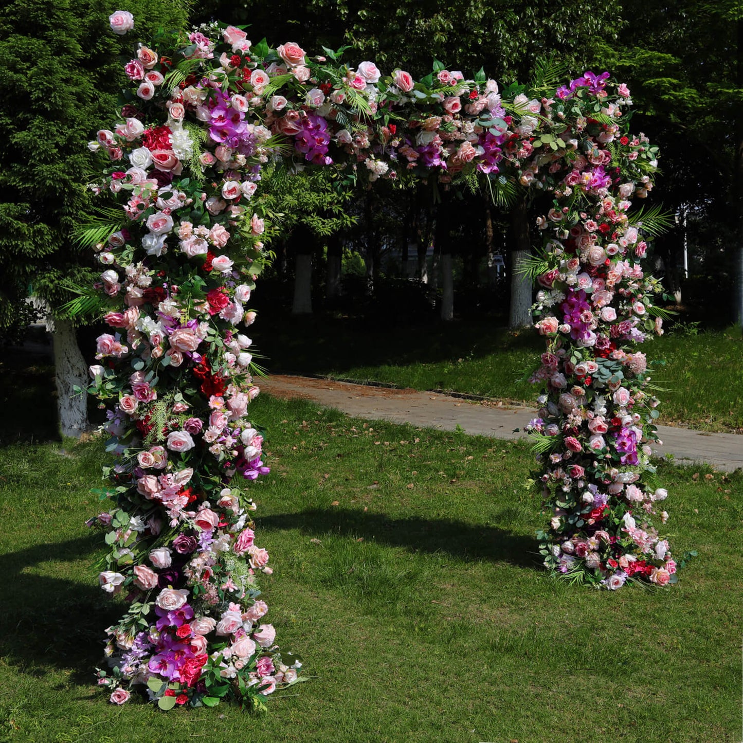 5D Purple Pink Fabric Artificial Arch Flower Wall For Wedding-ubackdrop