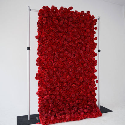 Red Roses Fabric Flower Wall For Wedding Arrangement Romantic Atmosphere-ubackdrop