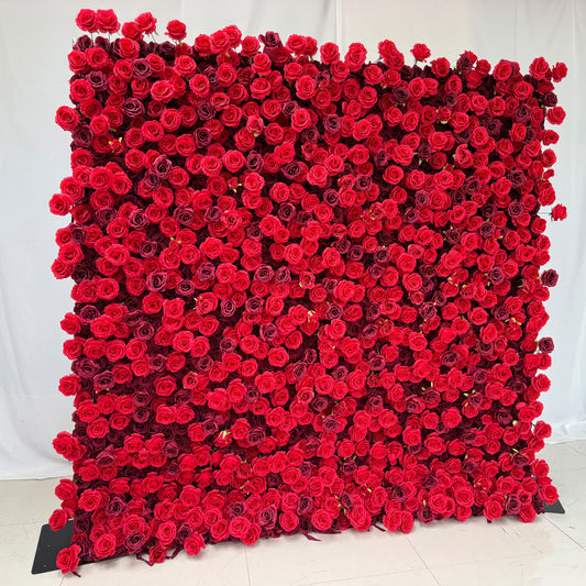 Red Roses Fabric Flower Wall For Wedding Arrangement-ubackdrop