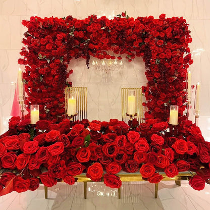 Red Roses Fabric Artificial Arch Flower Wall for Wedding-ubackdrop