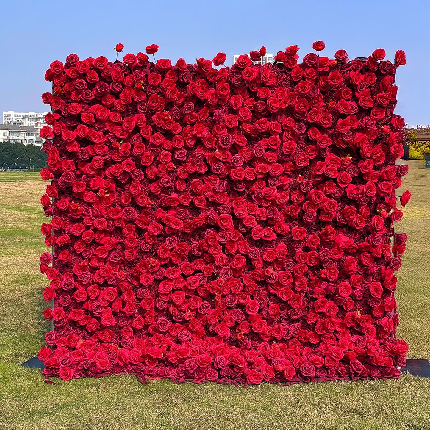 Red Roses Fabric Flower Wall For Wedding Arrangement-ubackdrop