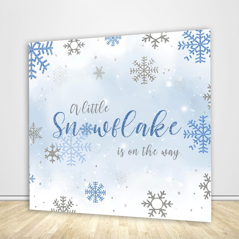 Winter A Little Snowflake Is On The Way Boys Baby Shower Backdrop ...