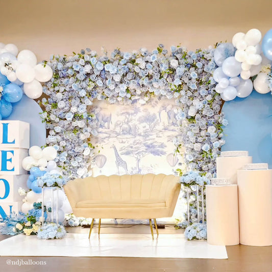 Blue Roses Fabric Artificial Arch Flower Wall-ubackdrop