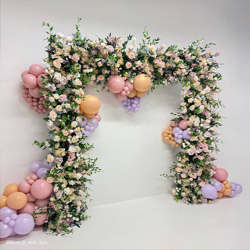 Blue Purple Arch Fabric Artificial Flower Wall-ubackdrop