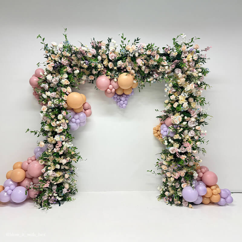 Blue Purple Arch Fabric Artificial Flower Wall-ubackdrop