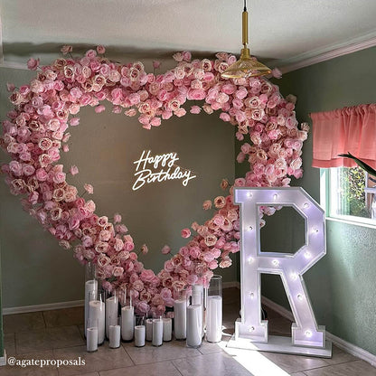 Pink Rose Heart Shaped Flower Wall Wedding Decoration-ubackdrop