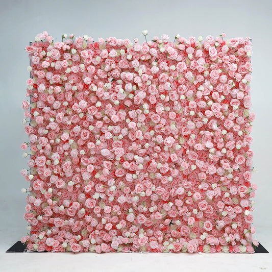 Pink White Roses Fabric Flower Wall for Party Decor-ubackdrop