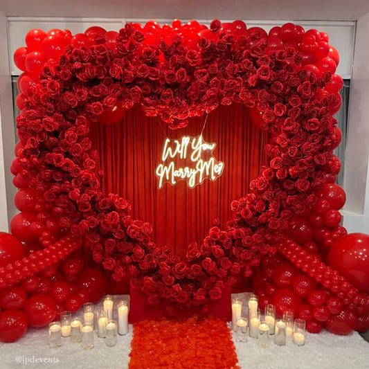 8ft Romantic Atmosphere Heart Shaped Red Rose Flower Wall Wedding Decoration Indoor-ubackdrop