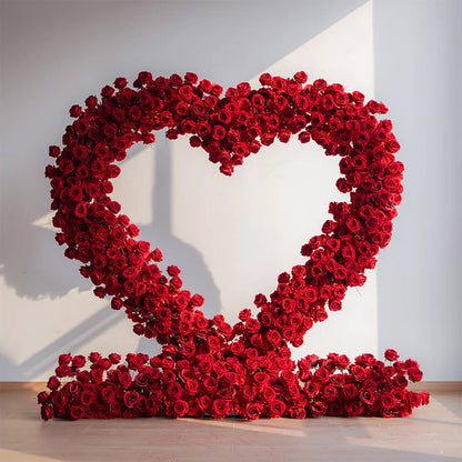 8ft Romantic Atmosphere Heart Shaped Red Rose Flower Wall Wedding Decoration Indoor-ubackdrop