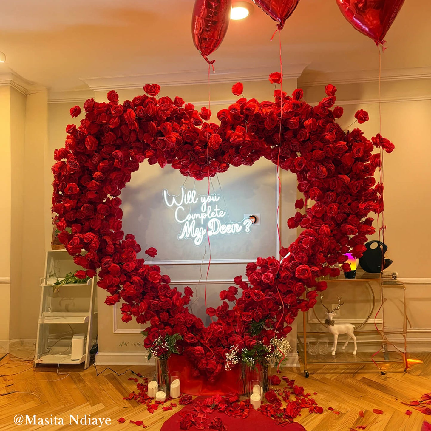 8ft Romantic Atmosphere Heart Shaped Red Rose Flower Wall Wedding Decoration Indoor-ubackdrop