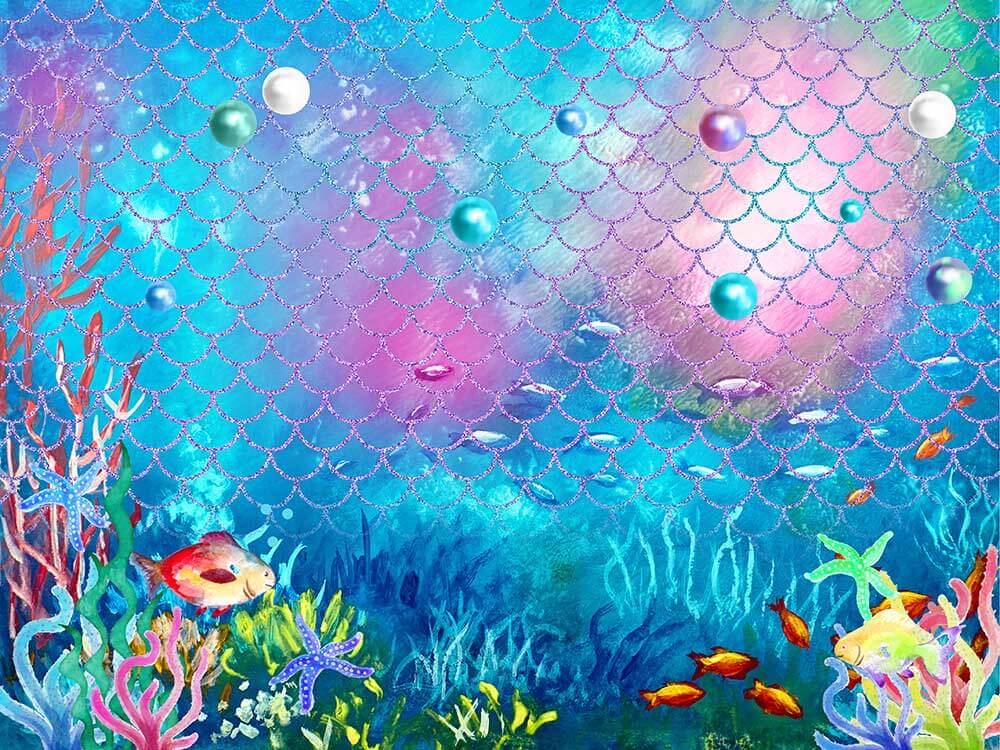 Colourful Seaweed Underwater World and Fish Scale Custom Backdrop-ubackdrop