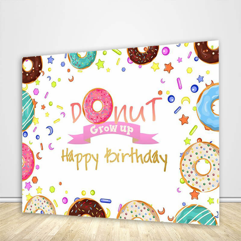 Donut Backdrop Donut Grow Up Banner Birthday Party Theme Backdrop-ubackdrop