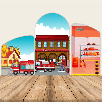 Fire Truck Theme Birthday Party Decoration Chiara Backdrop Arched Wall Covers ONLY-ubackdrop