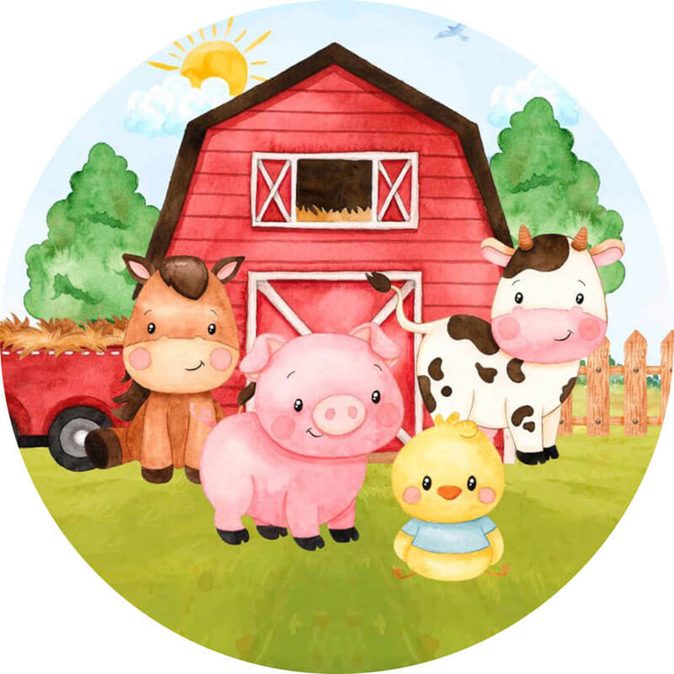 Custom Farm Theme Round Backdrop Red Barn Birthday Party Banner - Desi ...